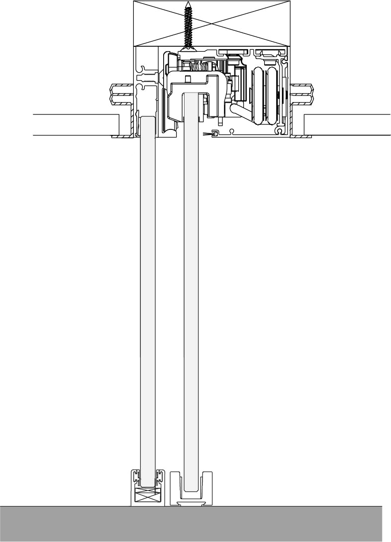 MUTO Sliding Door System  Ceiling Recessed Mount  Single Sliding Door (Door Center) + Fixed Sidelites